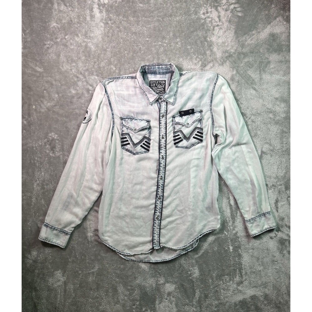Affliction XL Shirt Premium Long Sleeve Patches Y2K Thin Lightweight See Through
